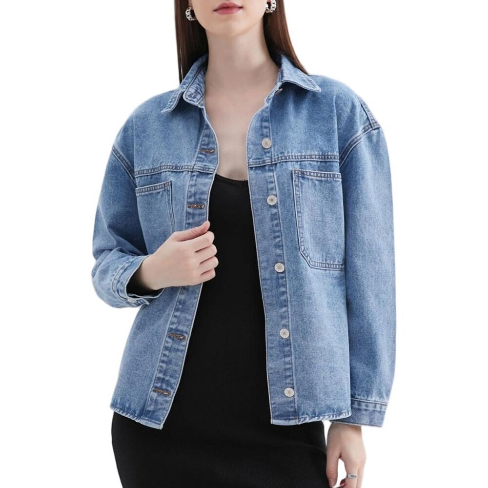 Women's Oversized Loose Fit Denim Jacket Classic Style Casual Wardrobe